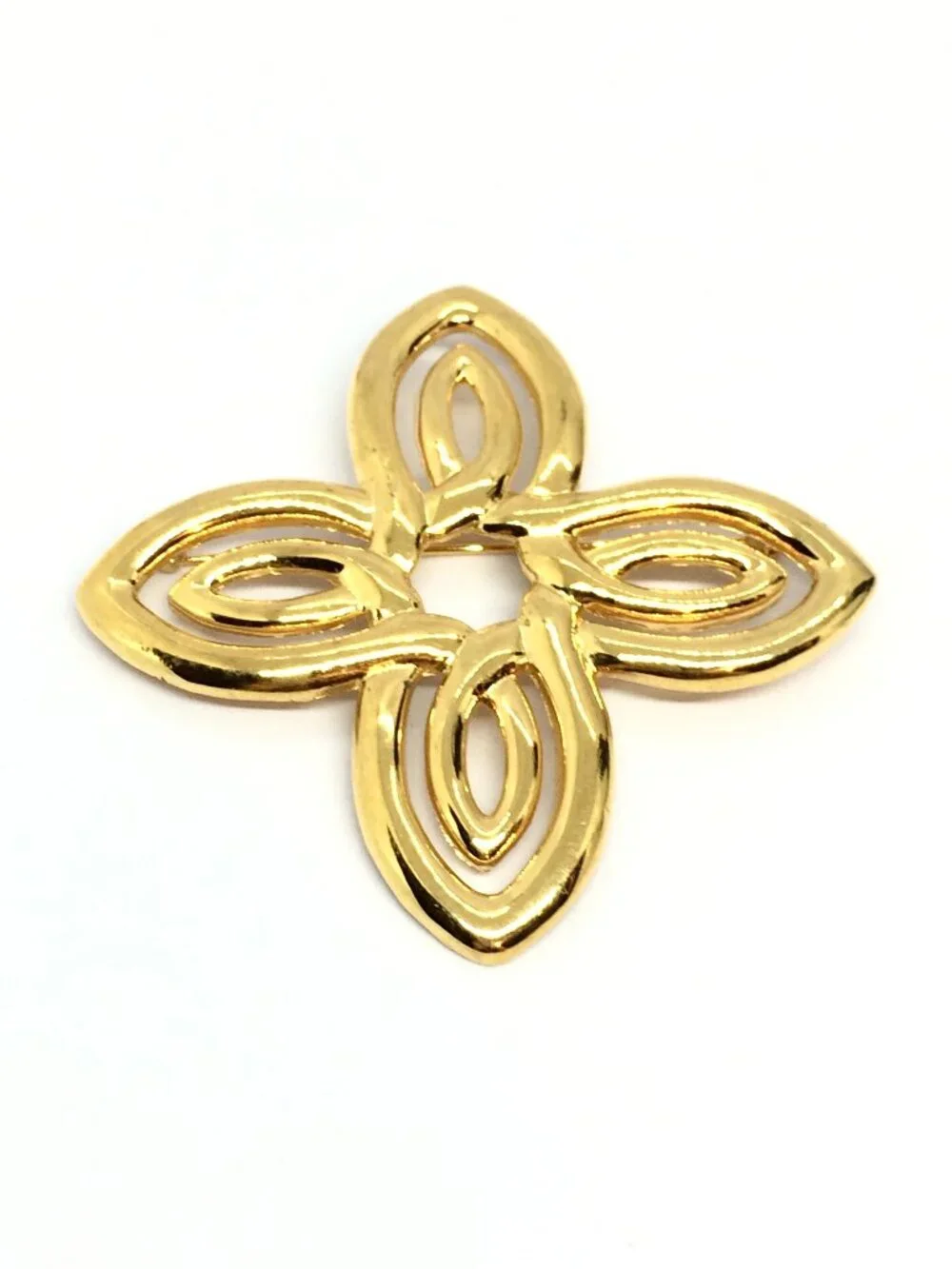 LARGE GOLD TONE Brooch Openwork Floral Cross Statement Vintage